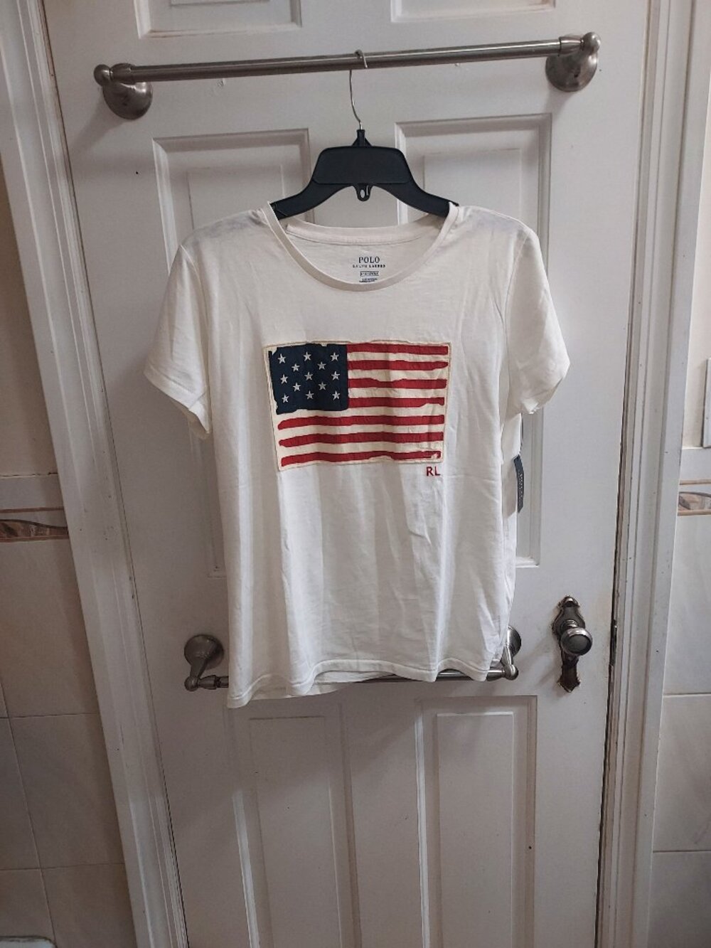 Polo Ralph Lauren LARGE WOMENS White Flag Cotton Short Sleeve T-Shirt
